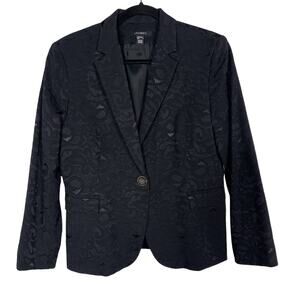 Louben Size 8 Black Lace Single Button Notch Blazer Cotton Stretch Back Vent